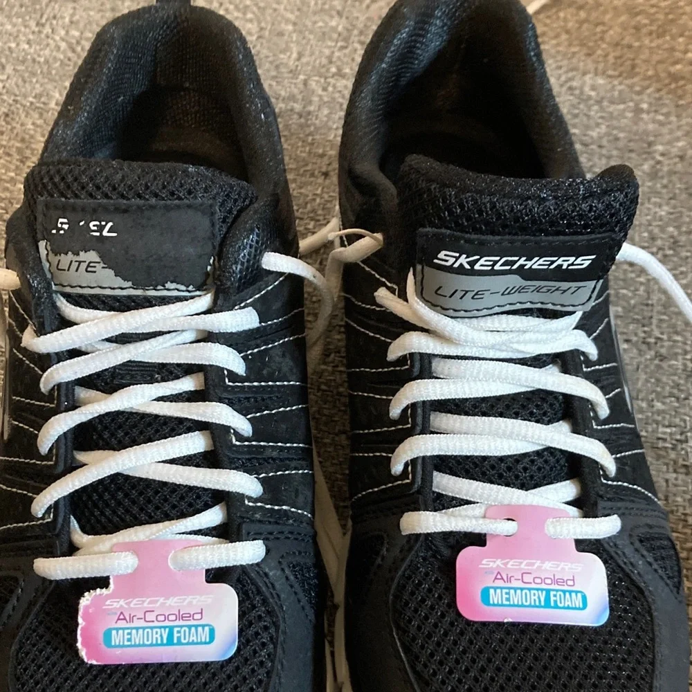 Skechers Black and White Lace-Up Athletic Sneakers - Picture 4 of 6